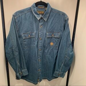 Timberland Shirt Kid Size Large Blue Denim Button Front Button Pockets Boy